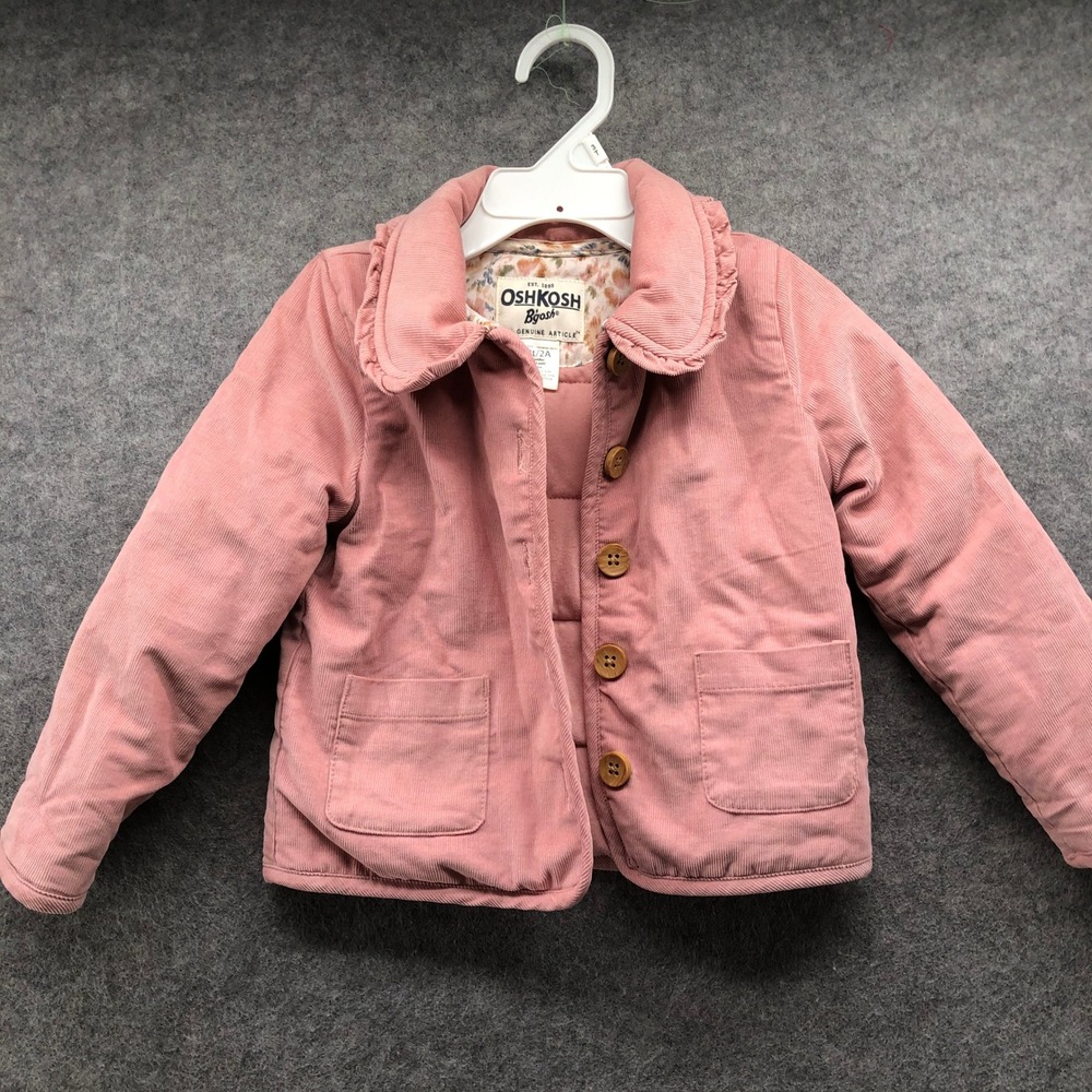 OshKosh B'gosh Corduroy Quilted Jacket Girls 2T Pink Ruffle Collar Button Coat